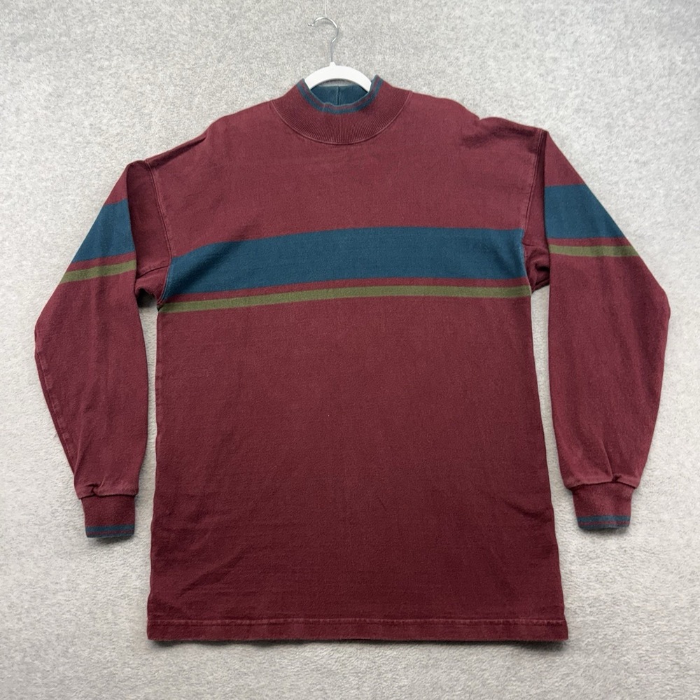 Vtg 80s LL Bean Sweatshirt L Tall Border Striped Mock Neck Rugby Heavy Sweater